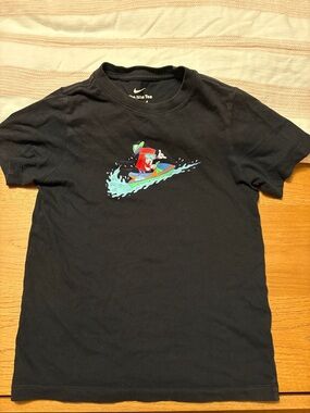 Nike Black Tee with Colorful Surfing Cartoon